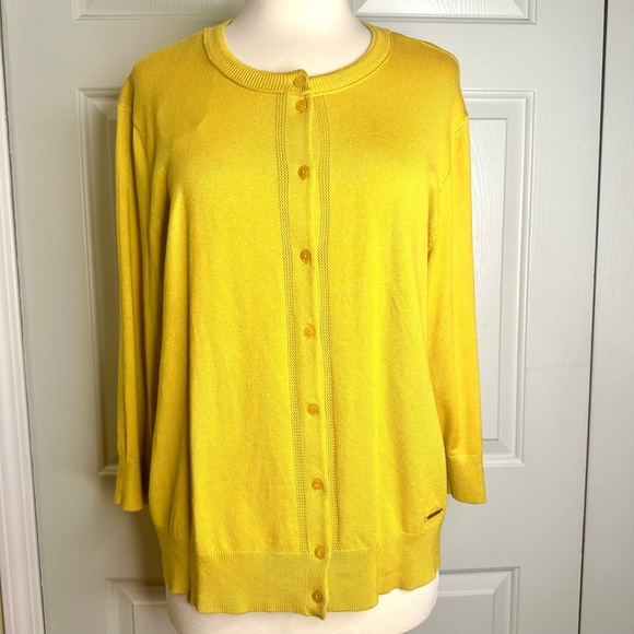 Ellen Tracy Cardigan Scoop Neck Yellow Gold Sweater Size XL - Picture 12 of 12